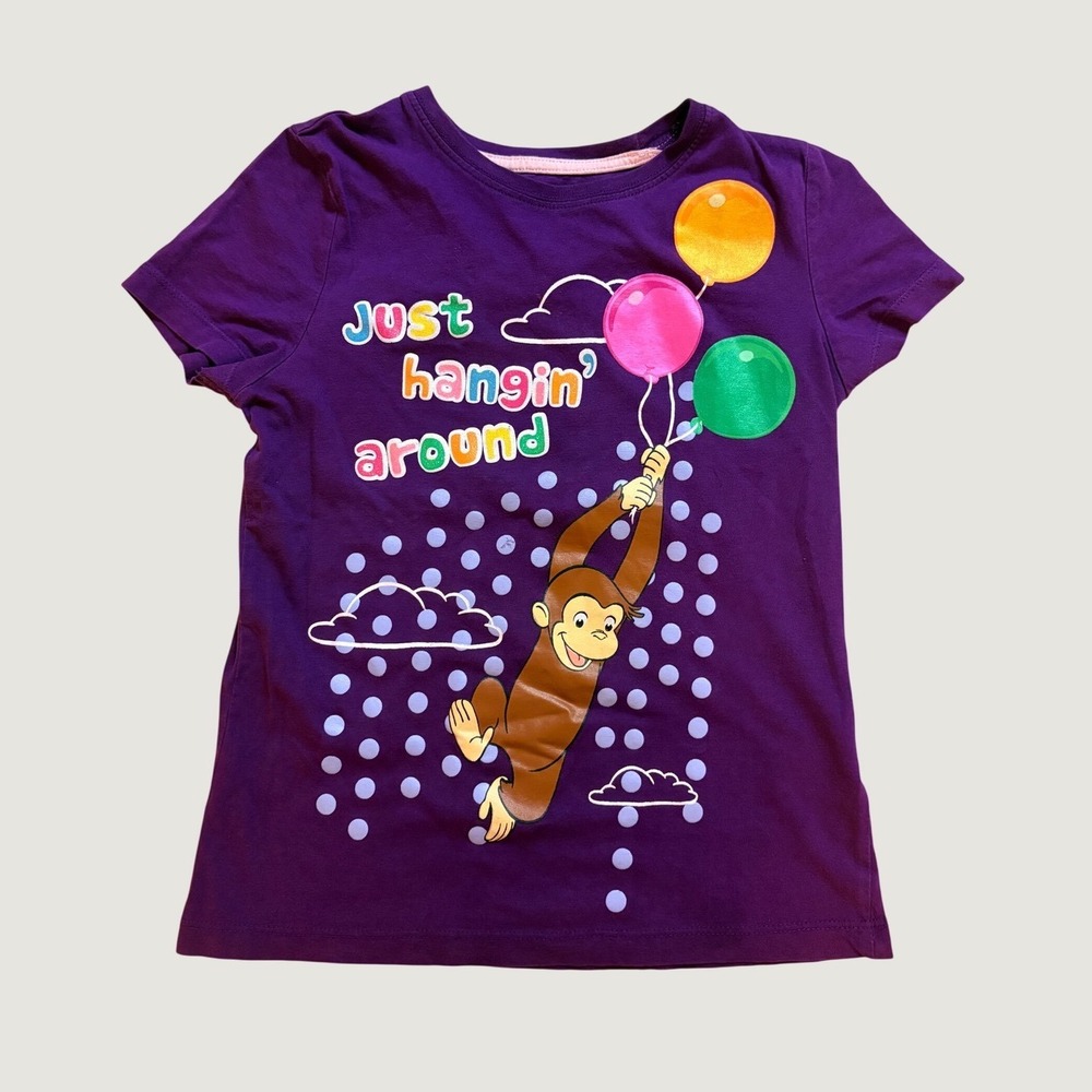Y2K Curious George Just Hangin Around Purple Graphic Baby Tee Scene #16